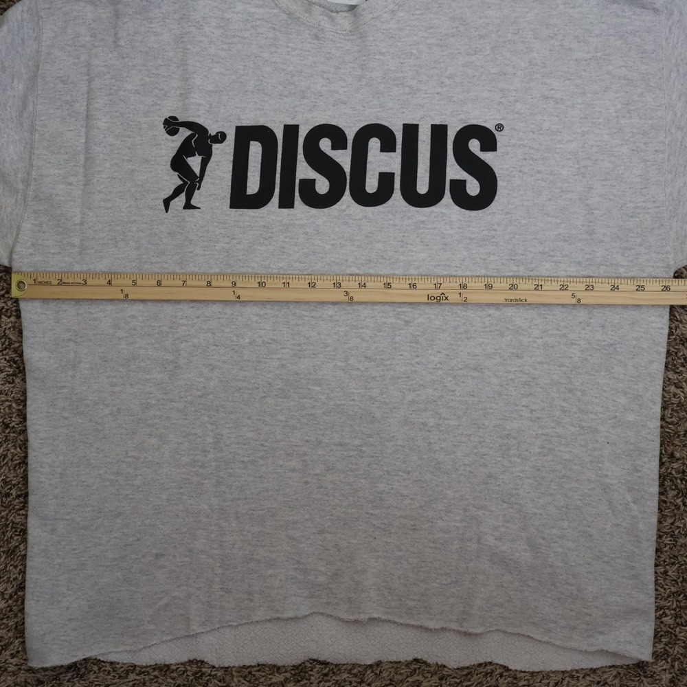 Vintage 90s Discus Athletic Big Logo Cropped Sweatshirt Gray 2XL Tall 26x27 - Picture 14 of 16